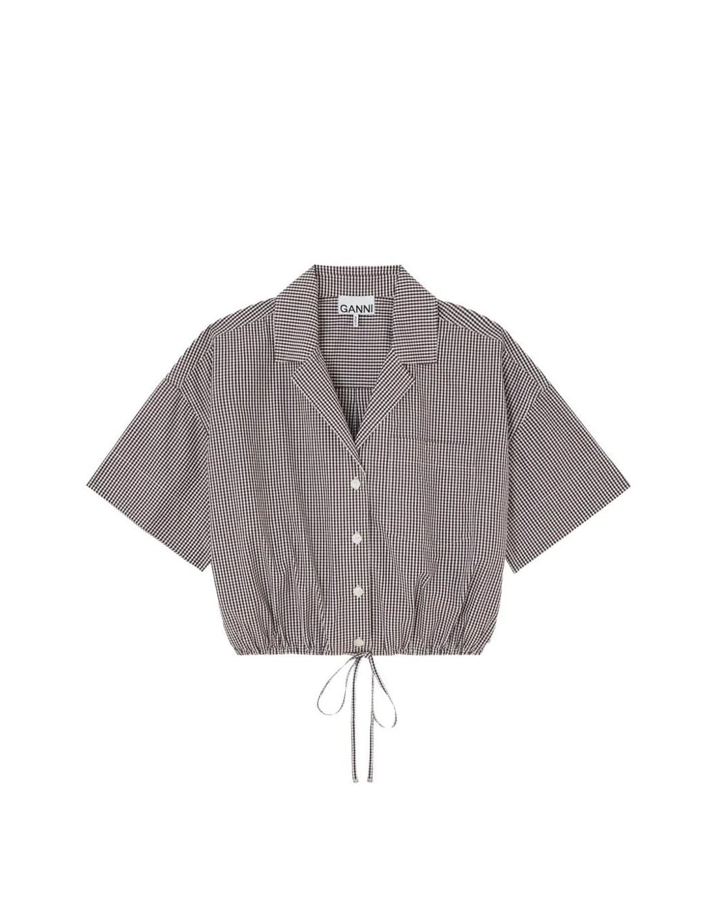 Ganni Gray Check Cropped Shirt