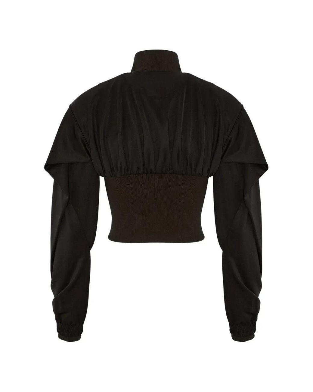 SRVC Studio Black Dbl Ruched Cropped Track Jacket