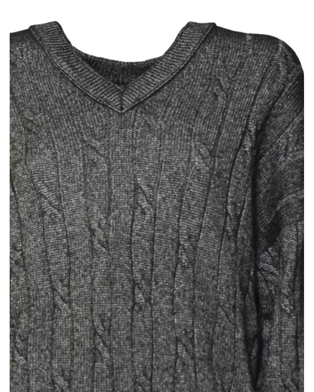 SOLOTRE Black Pull En Maille Torsadée À Col V