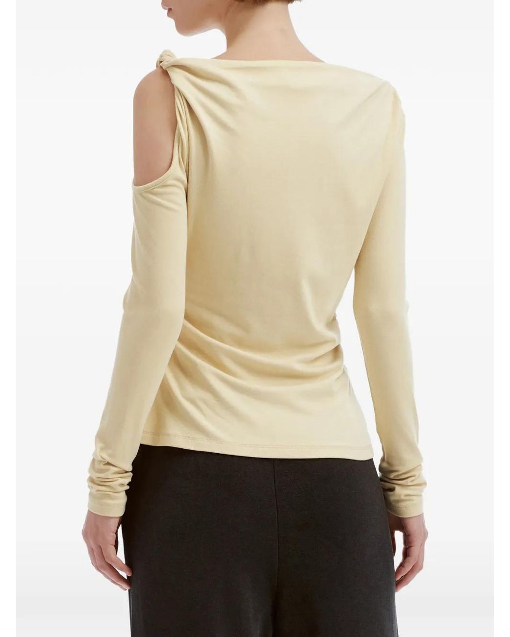 B+ AB Natural Asymmetric-Neck Ruched Top
