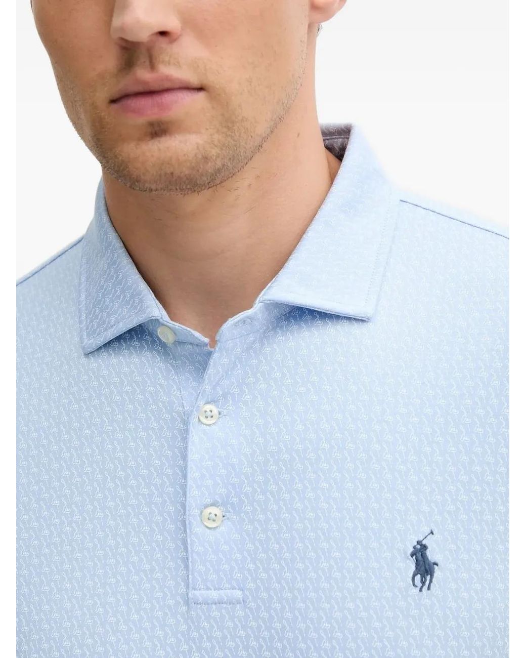 Polo Ralph Lauren Blue Logo-Embroidery Patterned Polo Shirt for men