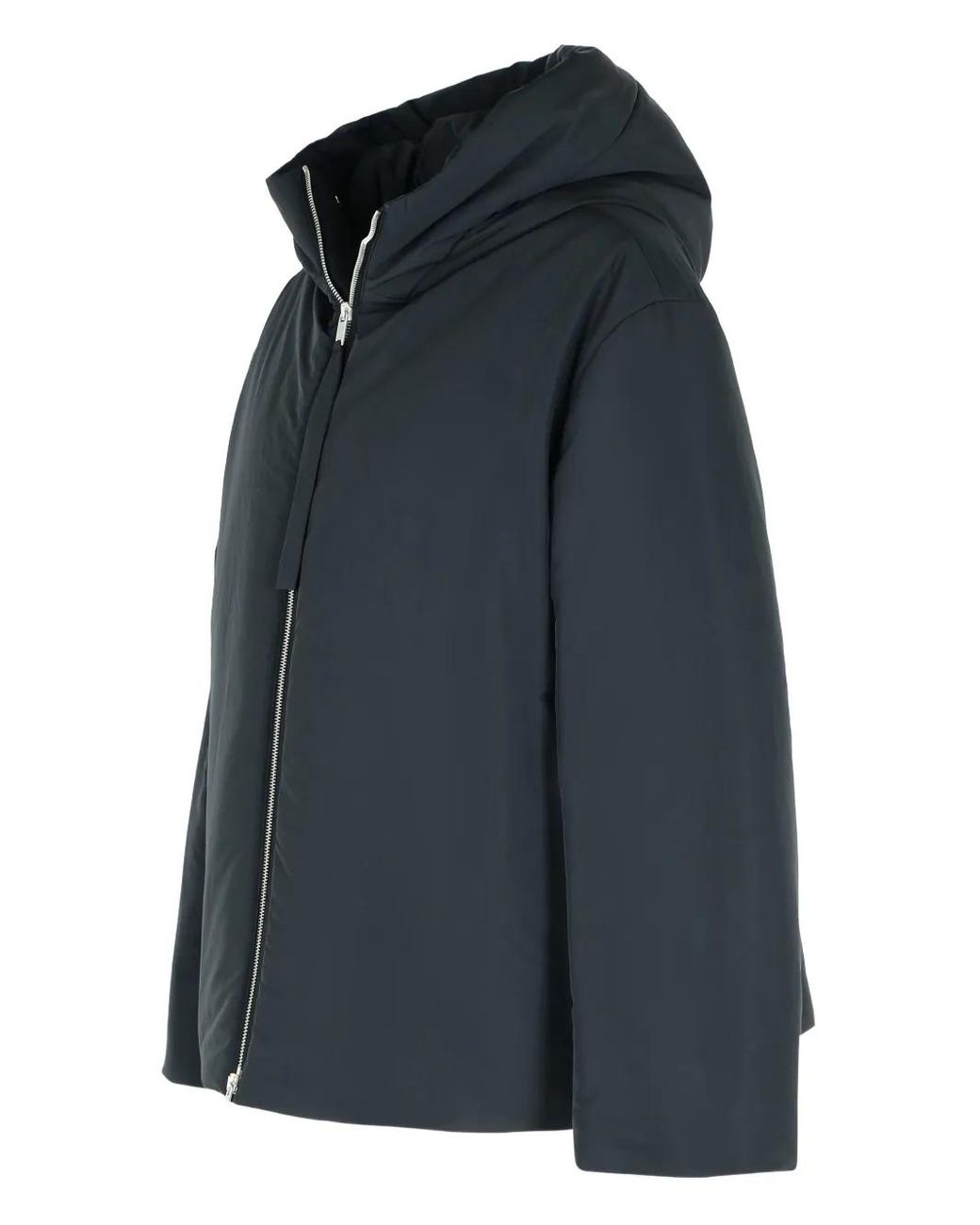 Jil Sander Blue Fixed-Hood Drawstring Puffer Jacket