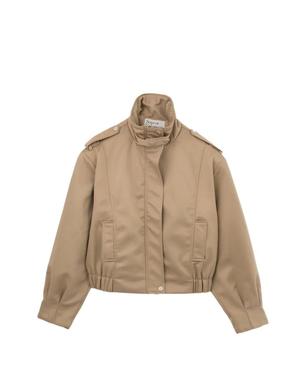 Source Unknown Natural High-Neck Epaulette-Detail Jacket