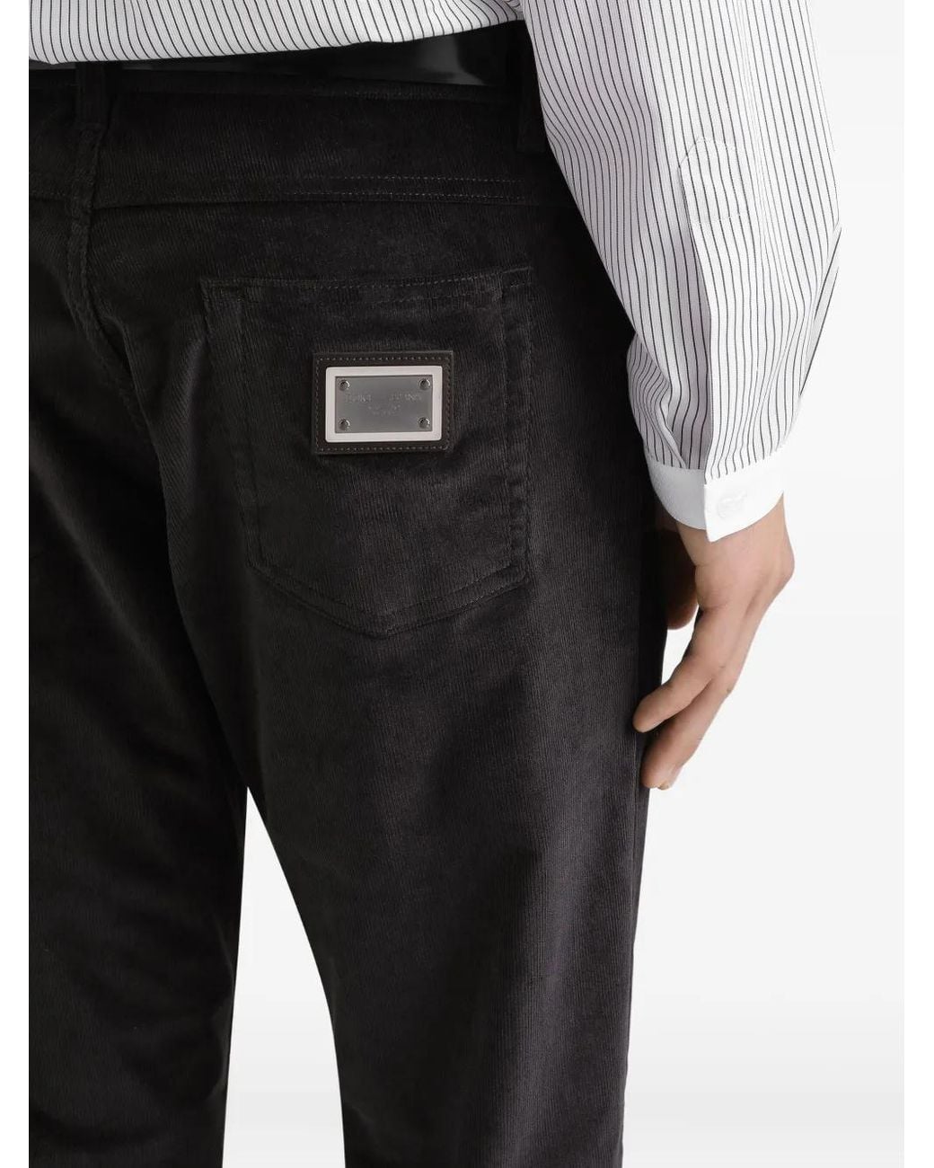 Pantalones de pana con placa del logo Dolce & Gabbana de hombre de color Black