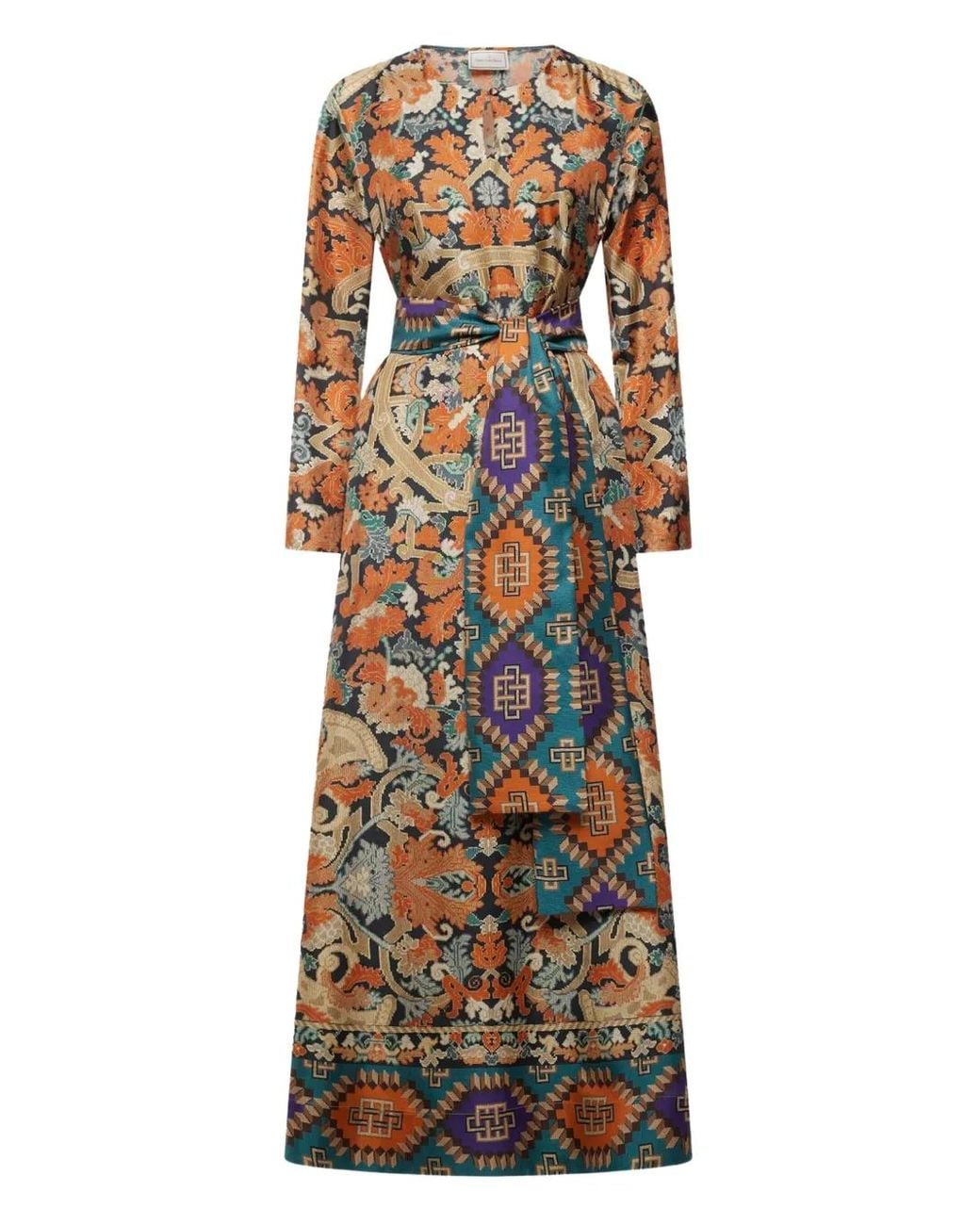 Pierre Louis Mascia Natural Geometric-Pattern Maxi Dress