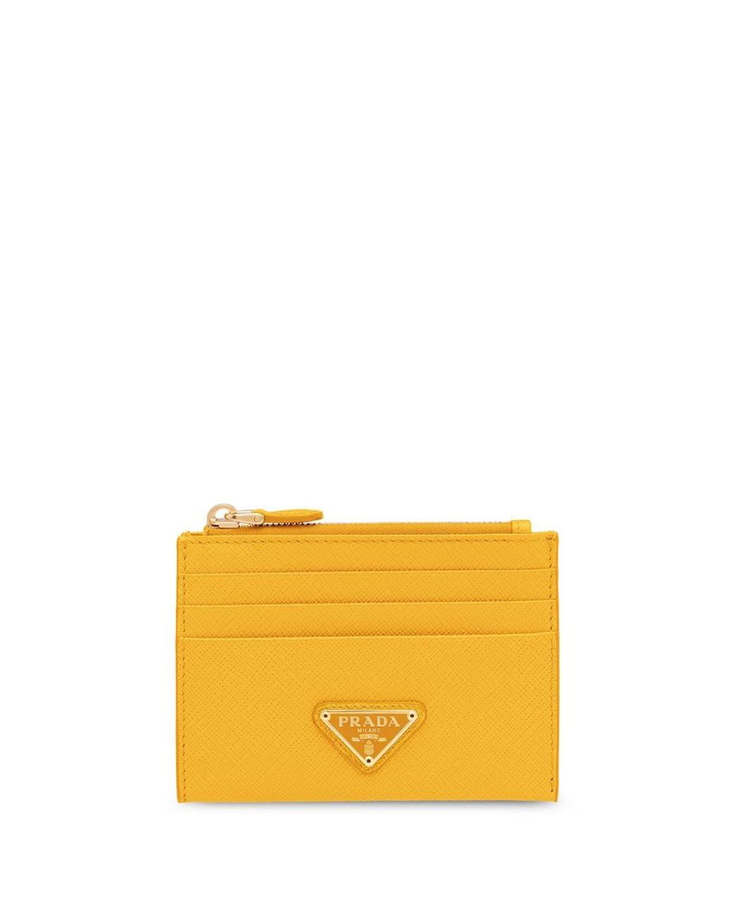Prada Leather Saffiano Credit Card Holder in Yellow - Lyst