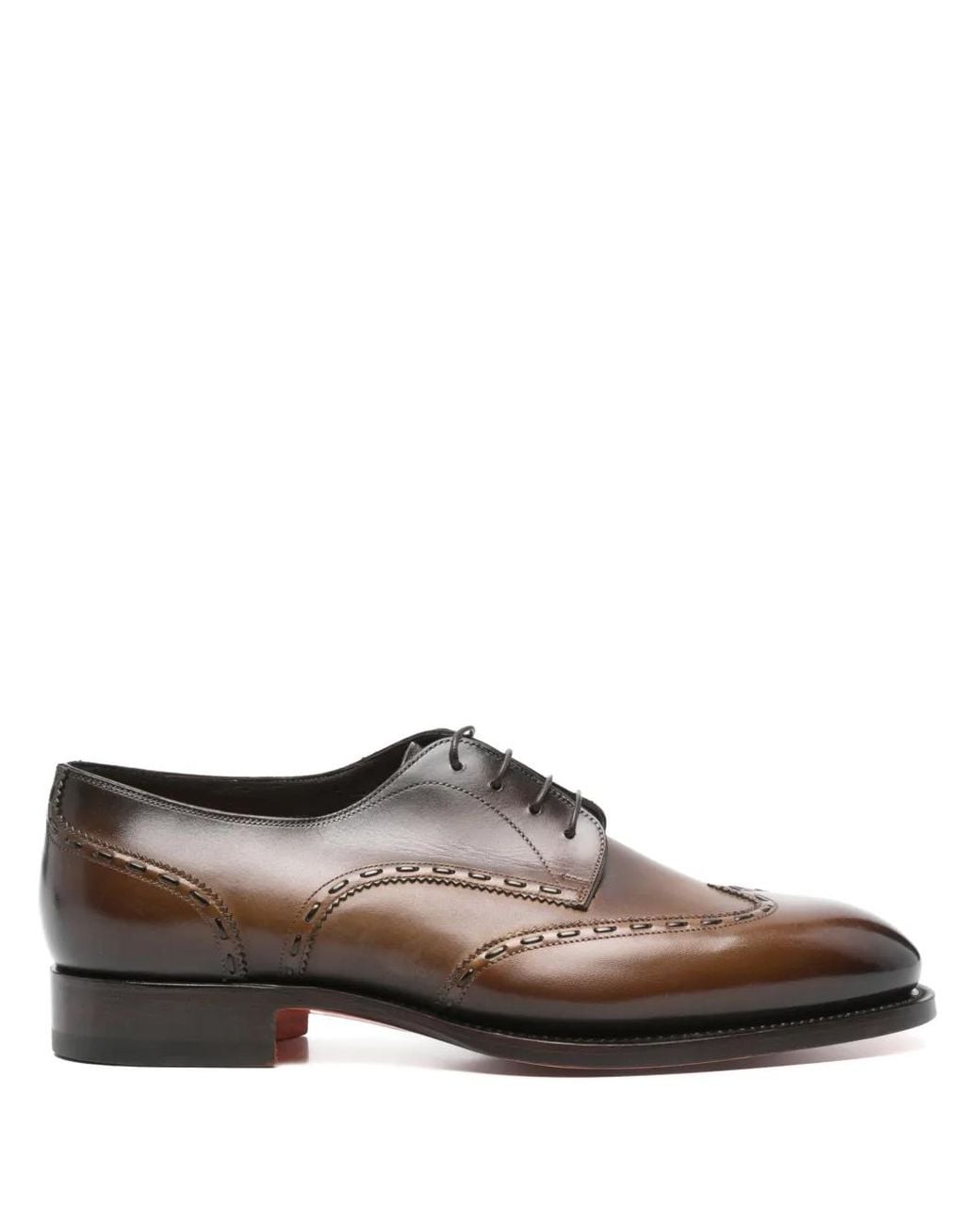 Santoni Brown Leather Derby Shoes for men