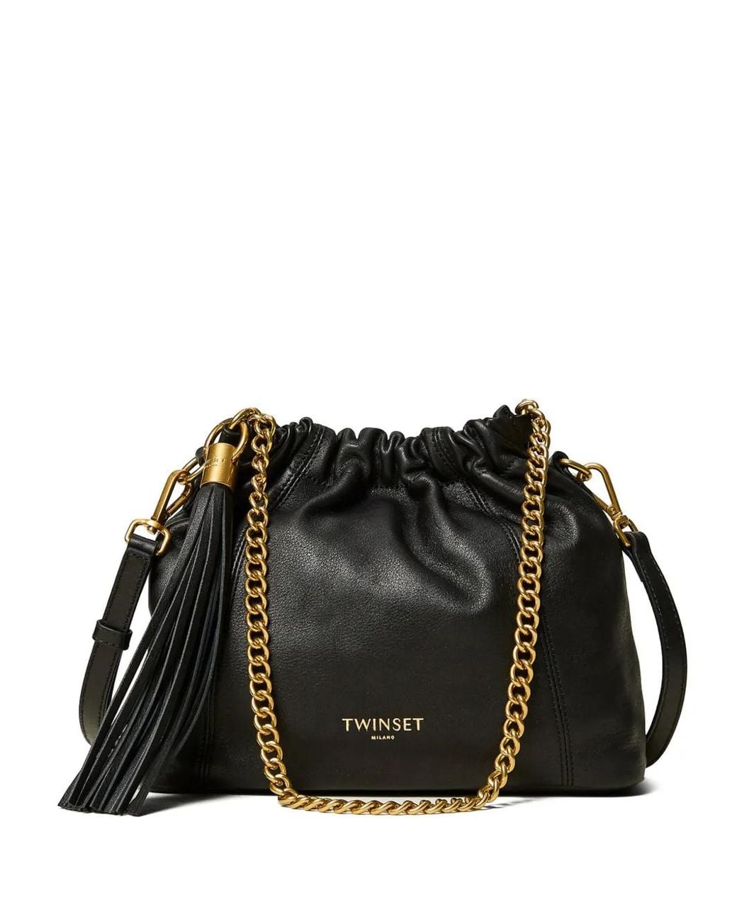 Twinset Black Sac Porté Épaule En Cuir À Fronces