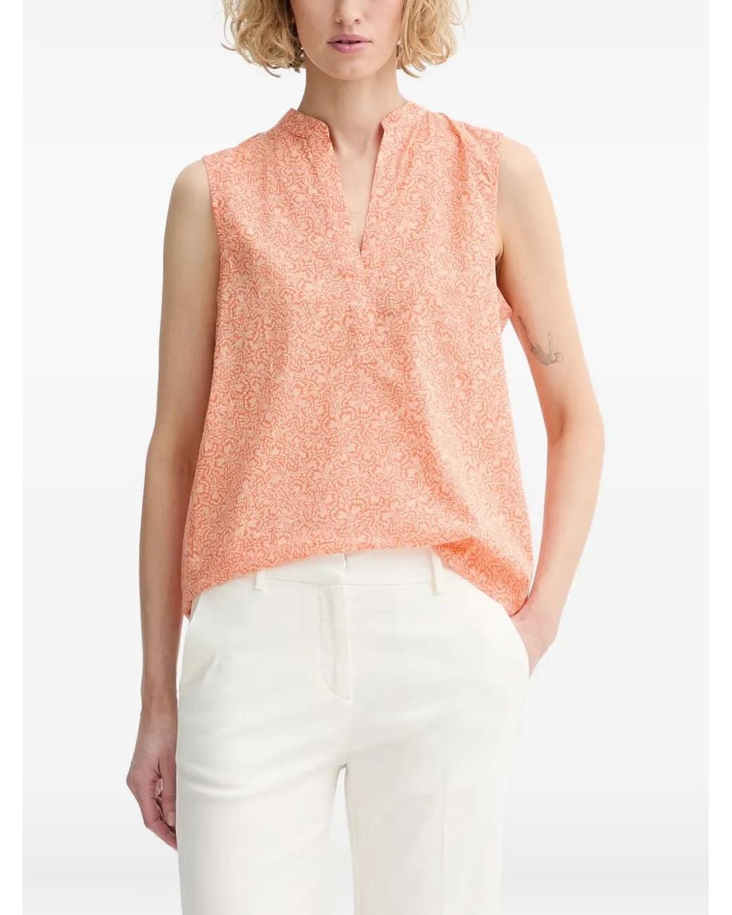 Marc O' Polo White Floral-Print Sleeveless Blouse