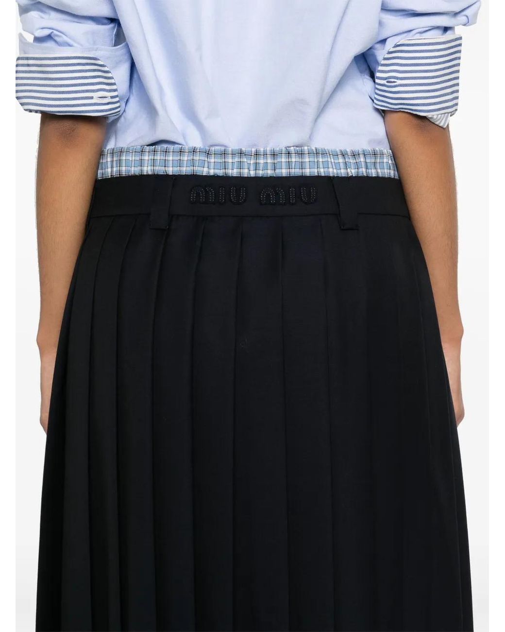 Miu Miu Black Miumiu Pleated Batavia Midi Skirt