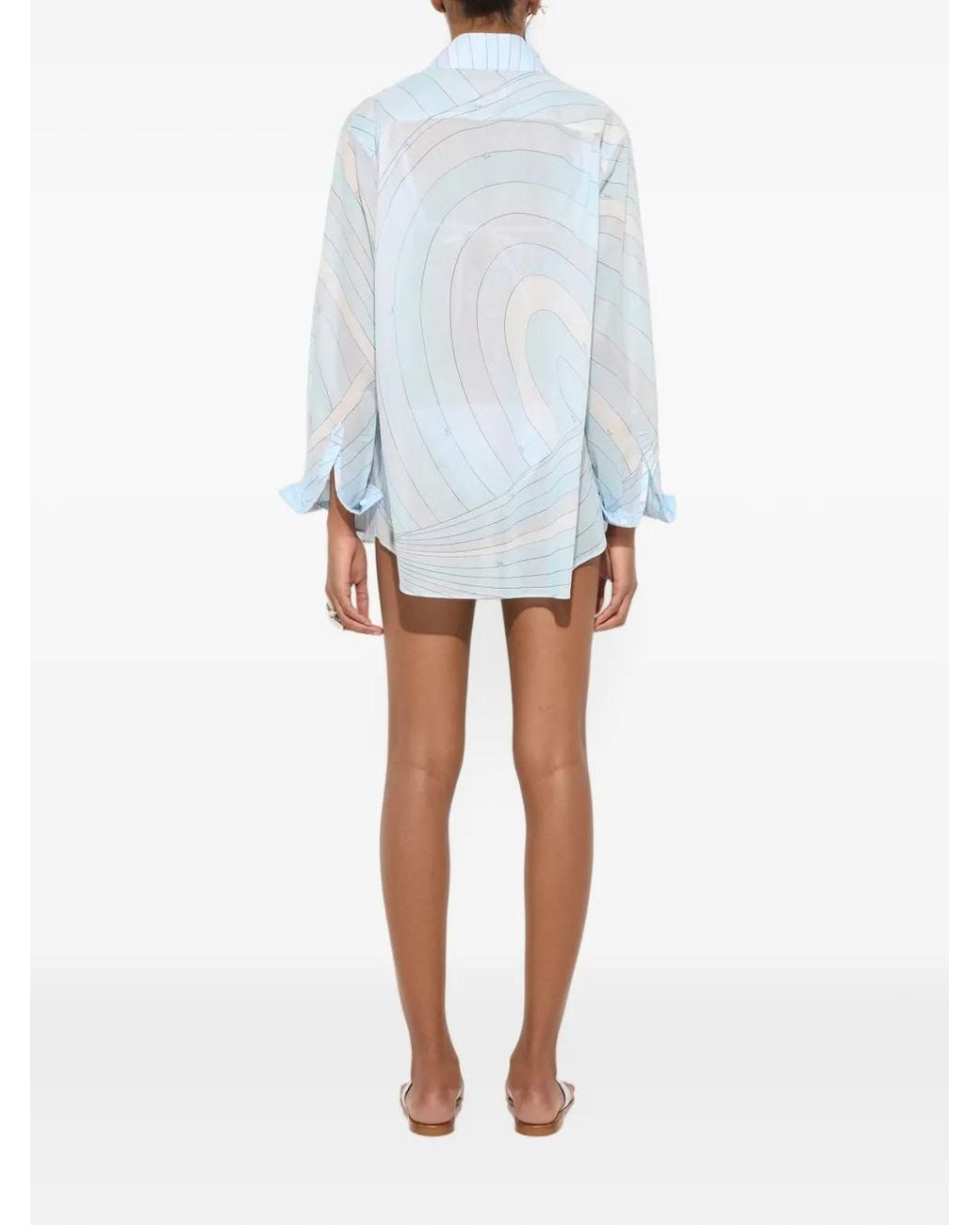 Emilio Pucci Blue Iride Print Muslin Shirt
