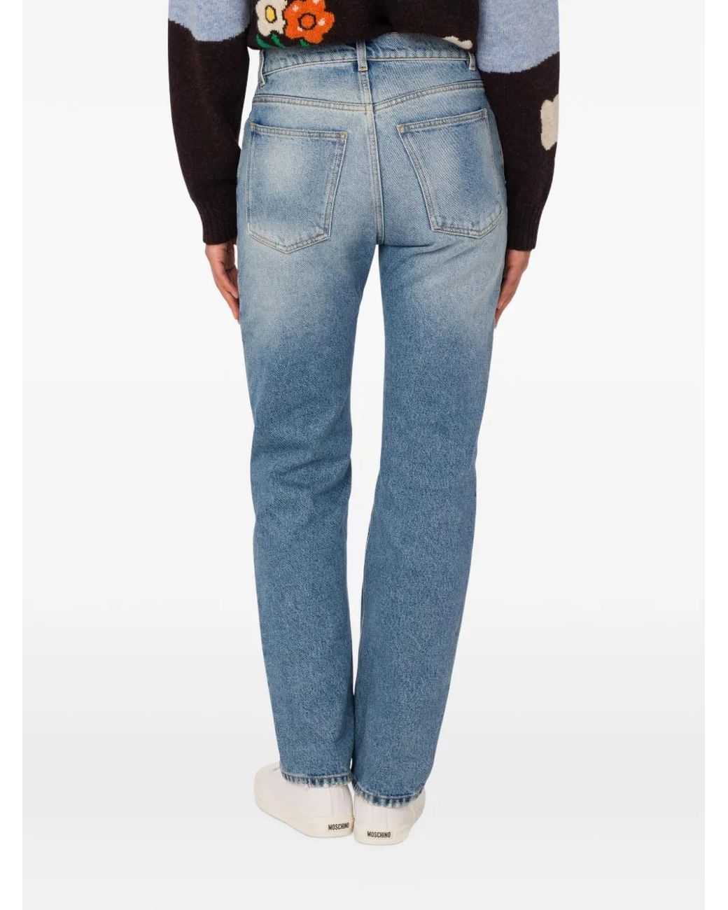 Jeans Dritti Con Design Patchwork di Moschino in Blue