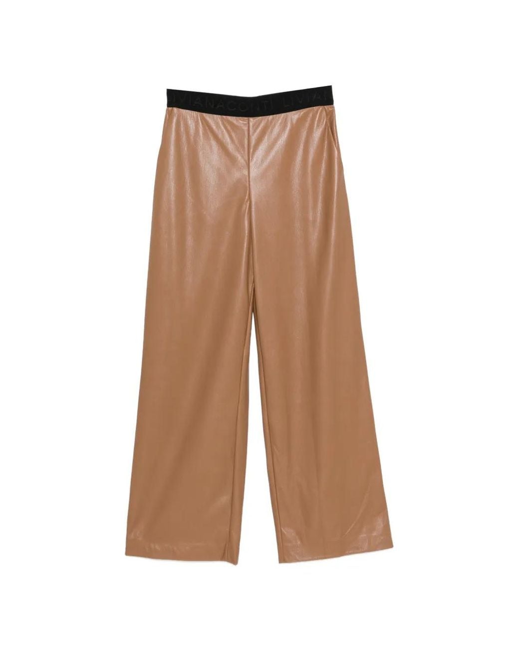 Liviana Conti Brown Logo-Waistband Pocket Trousers