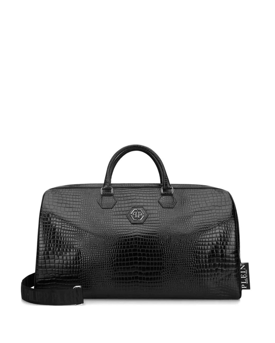 Philipp Plein Black Crocodile-Print Logo Weekend Bag for men