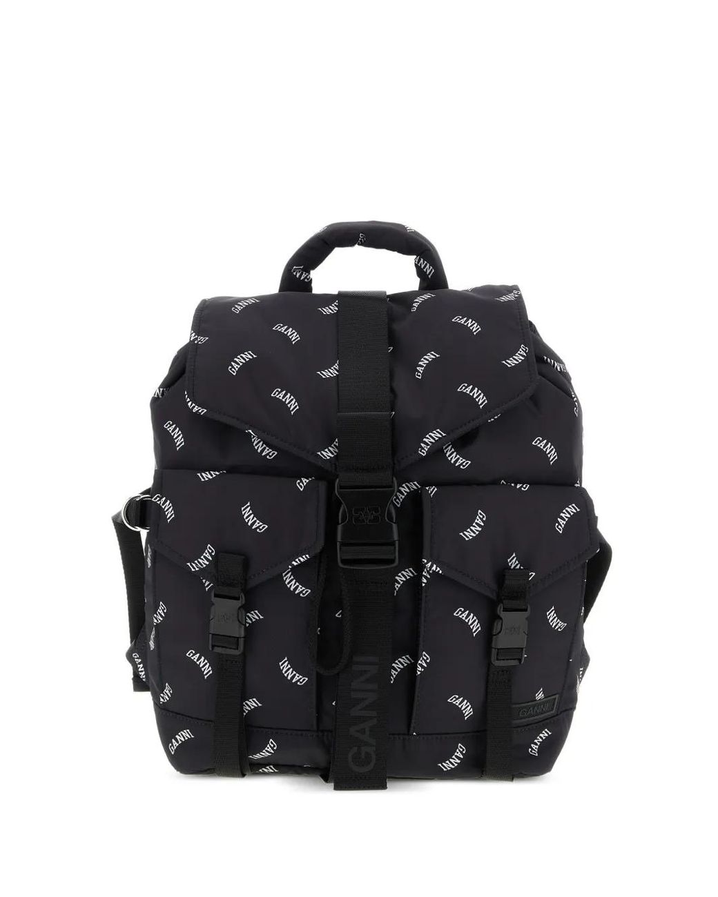 Ganni Black Logo-Print Buckle Backpack