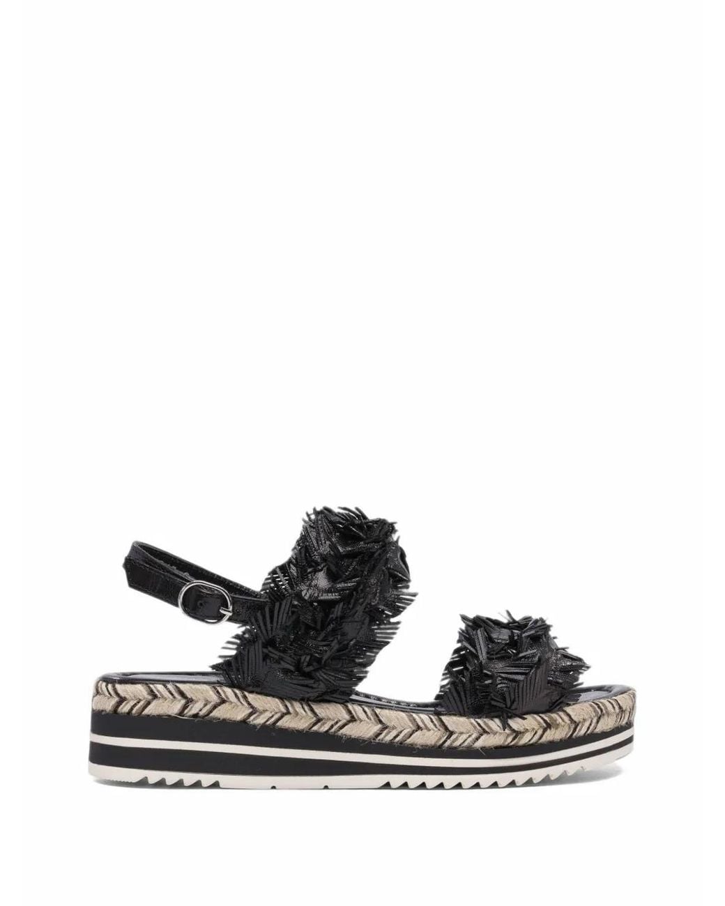 Pons Quintana Black Milan Fringe-Detail Platform Sandals