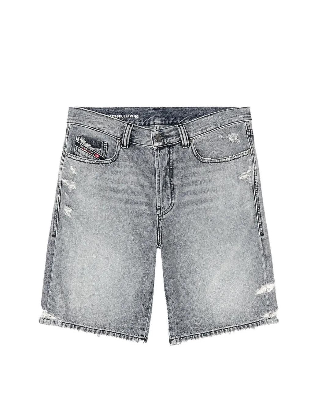 DIESEL Gray Distressed Denim Shorts for men