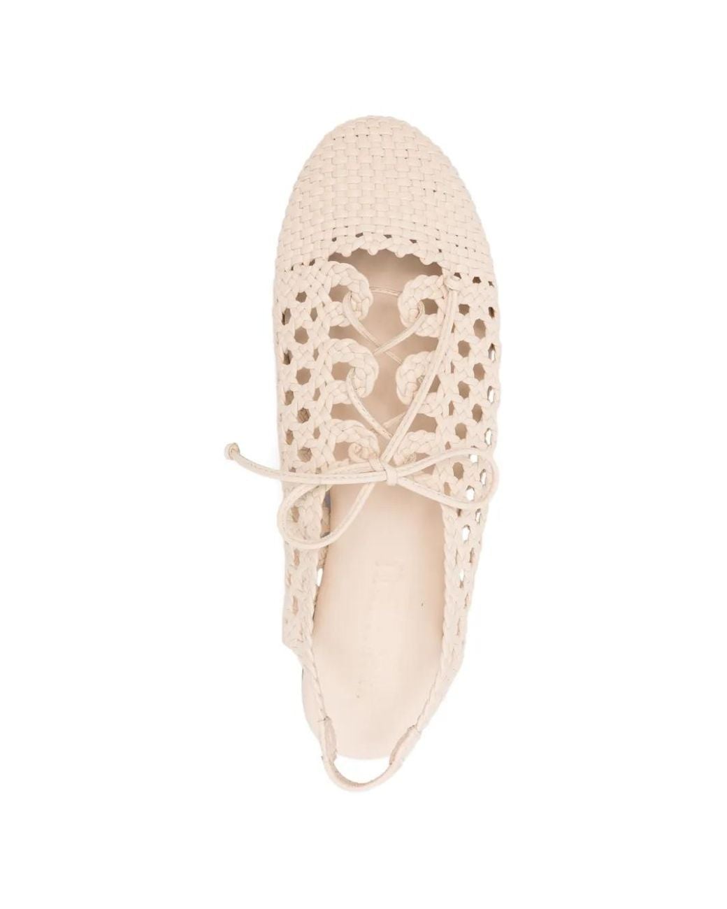 Hereu White Woven Lace-Up Ballet Flats