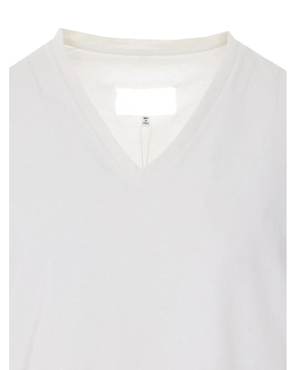 Maison Margiela White T-Shirt Fleuri À Col V