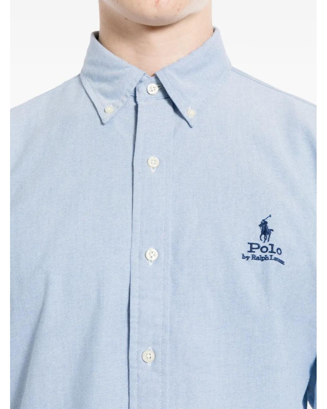 Polo Ralph Lauren Blue Logo-Embroidered Oxford Shirt for men