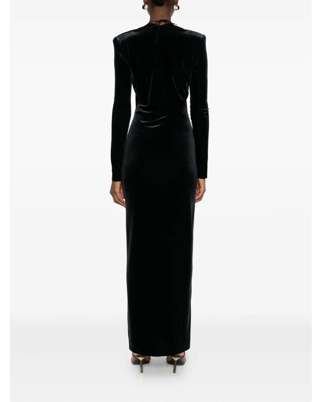 Amazuìn Black Velvet V-Neck Maxi Dress