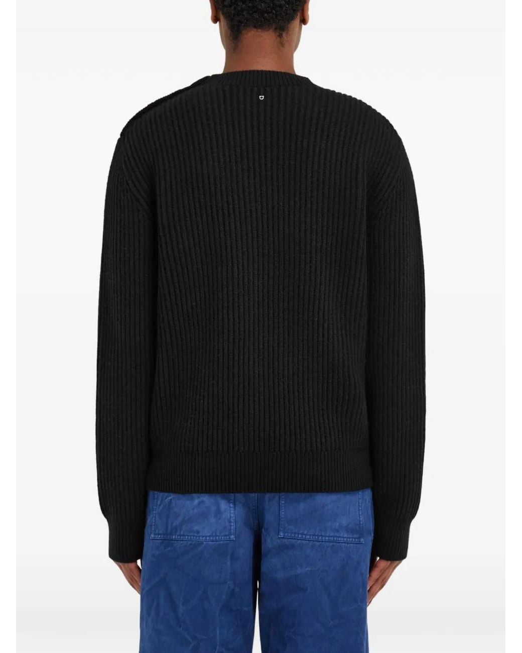 Ferragamo Black Rib-Knit Crew-Neck Sweater With Hug Buckle Detail for men