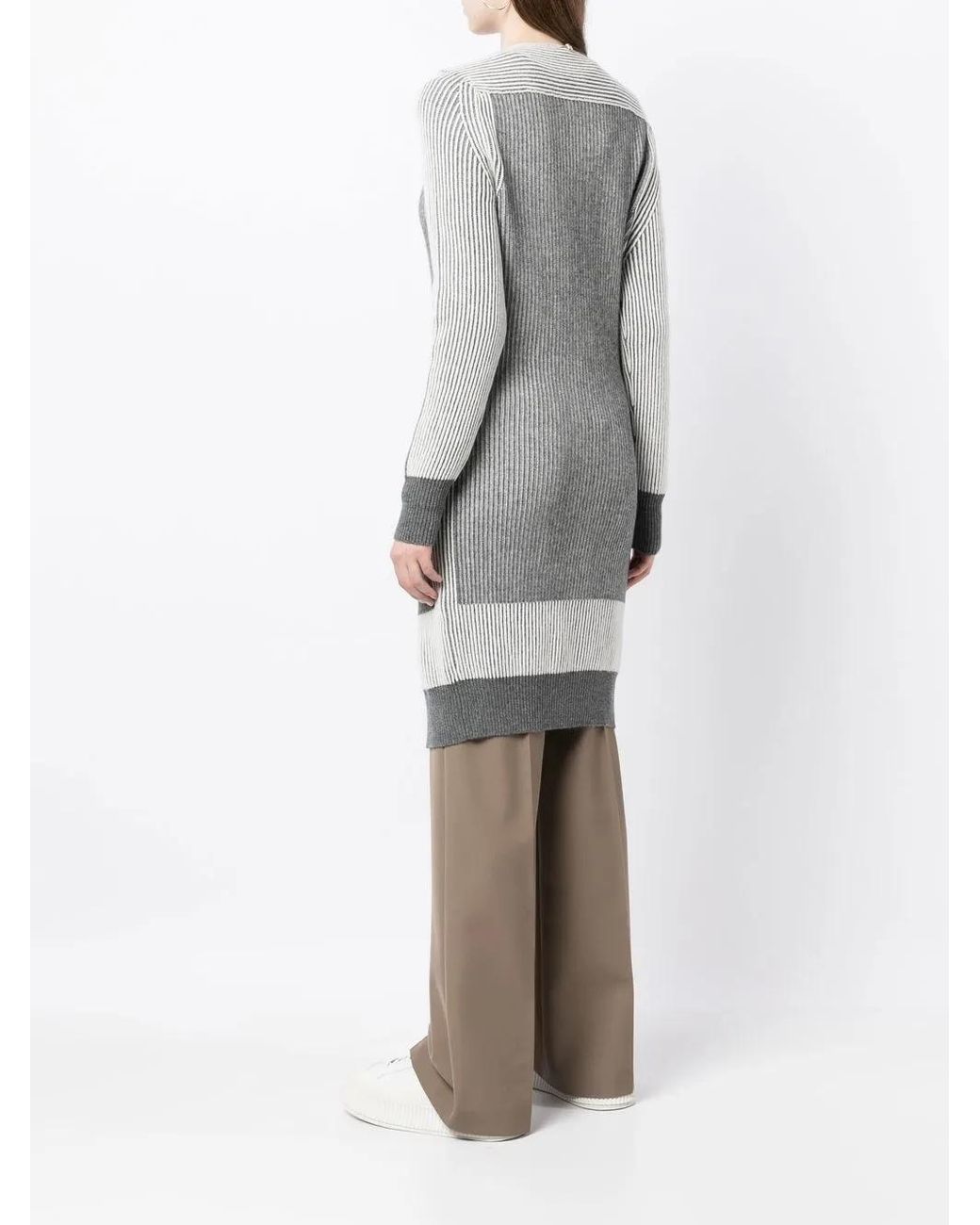 Lorena Antoniazzi Gray Colour-Block Ribbed-Knit Cardi-Coat