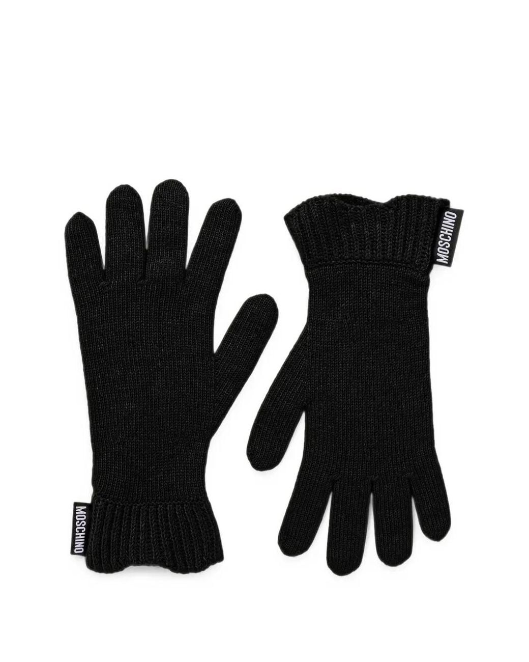 Moschino Black Logo-Tag Ribbed-Trim Gloves