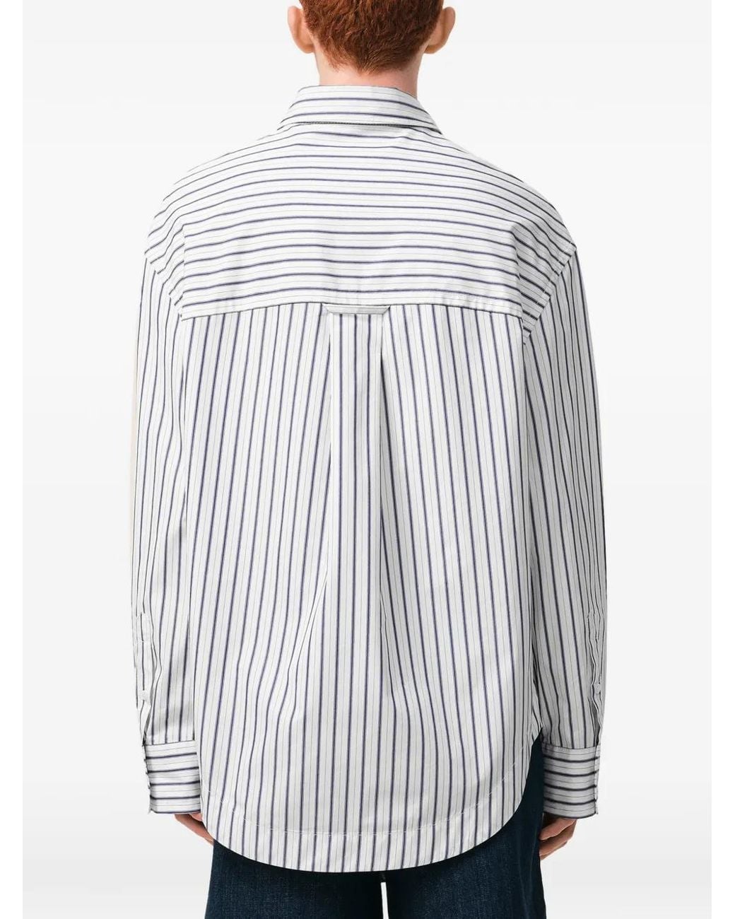 AMI White De Coeur Striped Chest-Pocket Shirt