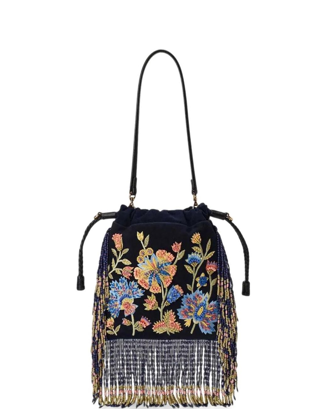 Etro Blue Bead-Embellished Fringed Shoulder Bag