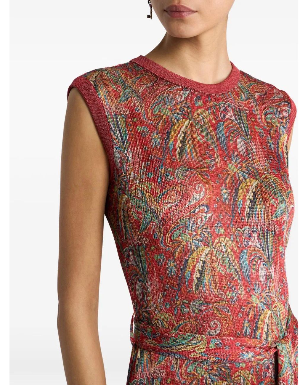 Etro White Robe Longue À Franges Et Motif Cachemire