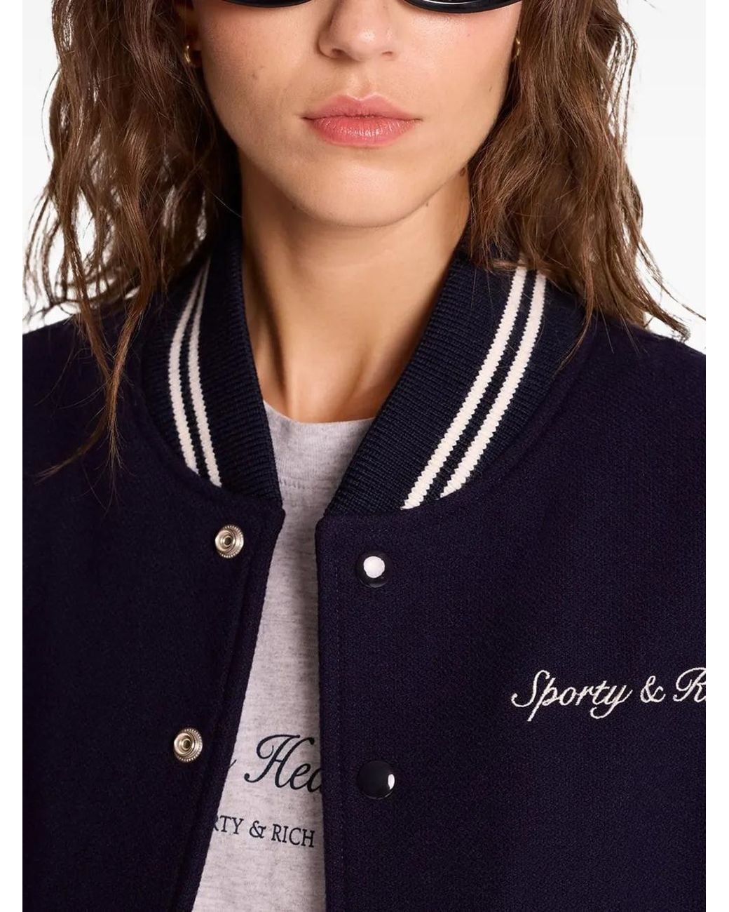Sporty & Rich Blue Carlyle Varsity-Style Jacket