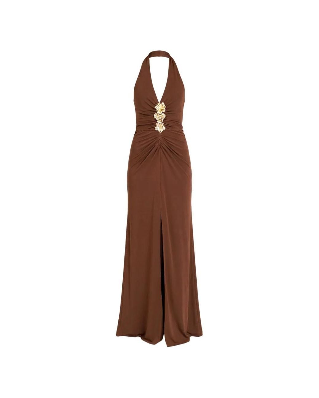Cinq À Sept Brown Kessan Floral-Embellished Halterneck Maxi Dress