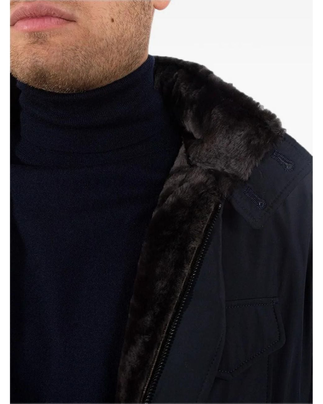 Poche Paris Blue Faux-Fur Trim Jacket for men
