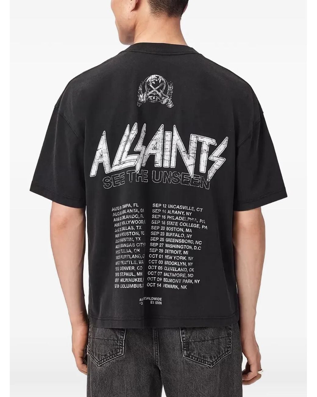 AllSaints Black Logo-Print Cotton T-Shirt for men