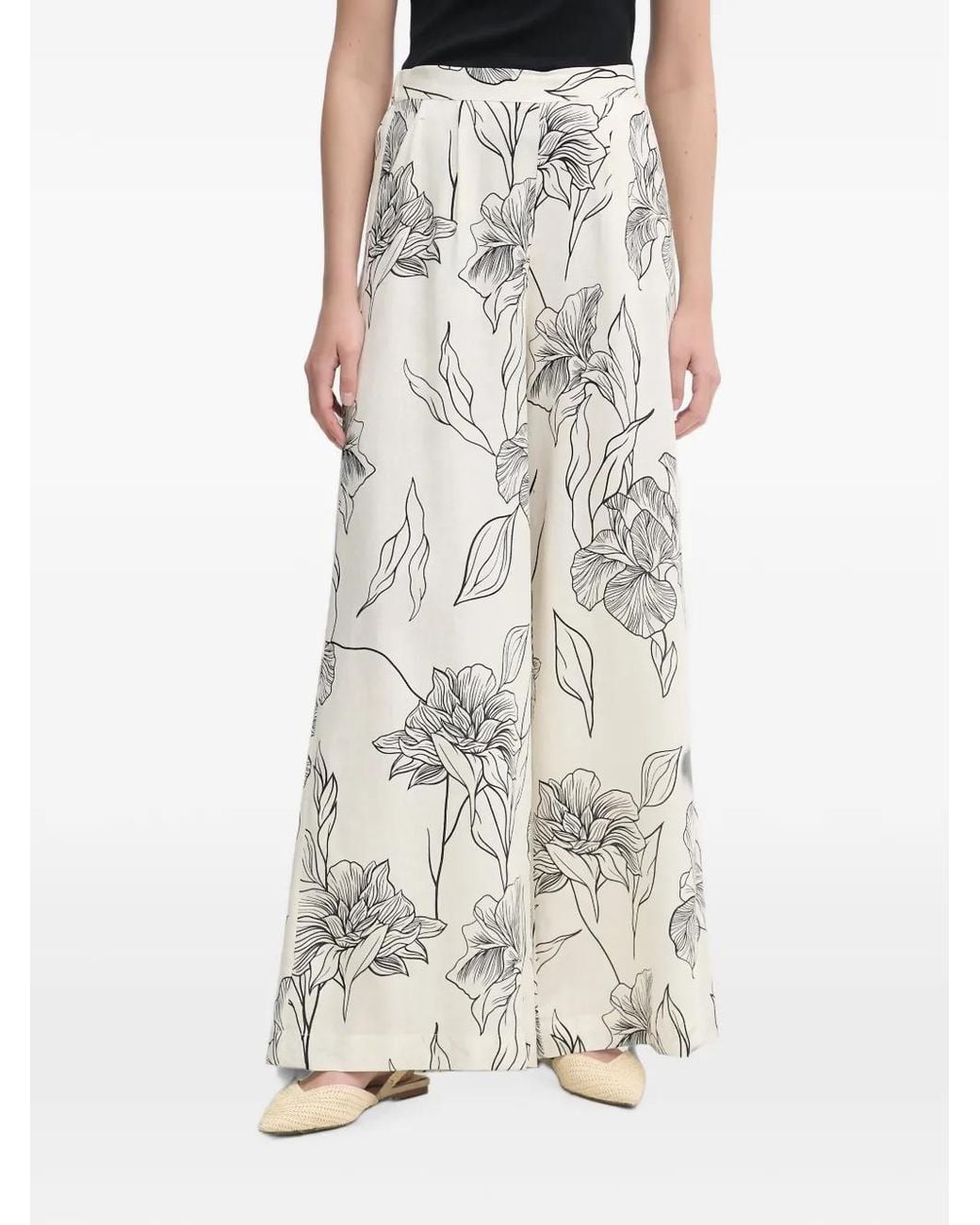 GAUDI Natural Floral-Print Palazzo Pants