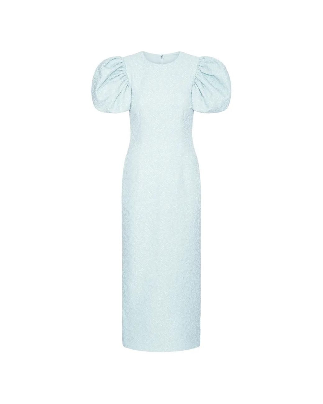 ROTATE BIRGER CHRISTENSEN Blue Chic Jacquard Midi Dress With Puff Sleeves