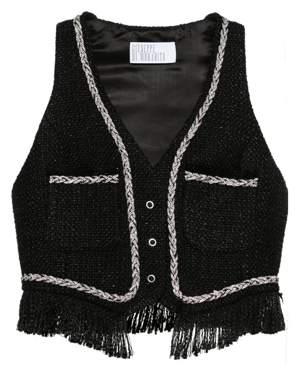 GIUSEPPE DI MORABITO Black Rhinestone-Embellished Bouclé Vest