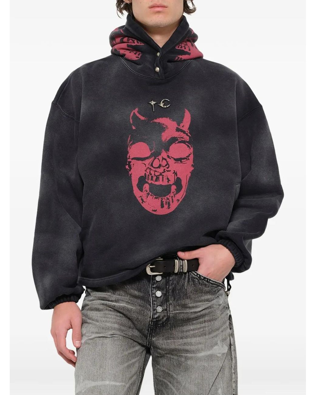 THUG CLUB Black Riding Skull Hoodie for men