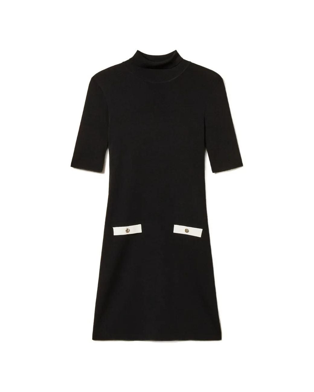 Twinset Black Short Striped Knit Dress