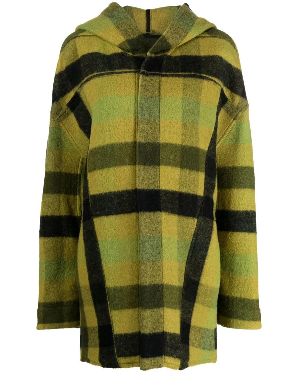 Rick Owens Green Checked Hooded Wool Jacket
