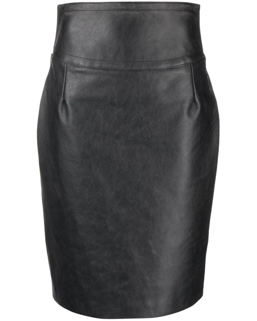 Givenchy Gray Buckle-Detail Leather Pencil Skirt