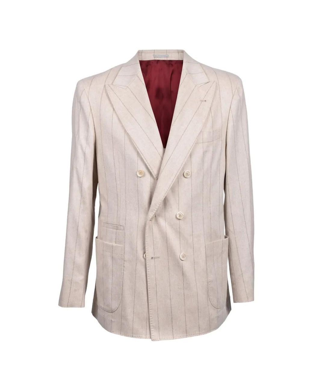 Brunello Cucinelli White Double-Breasted Pinstripe Suit for men