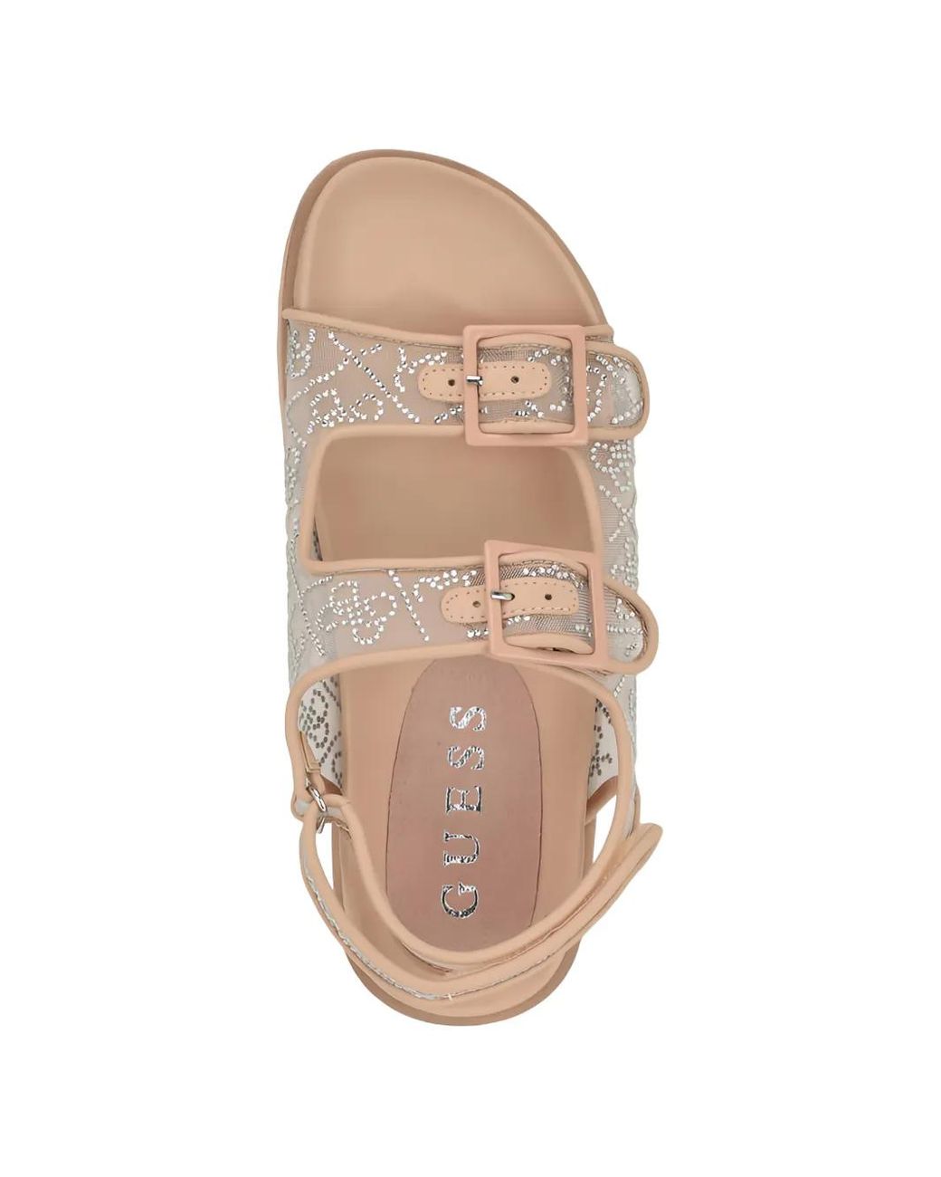 Guess Natural Frella Rhinestone-Embellished Mesh Sandals