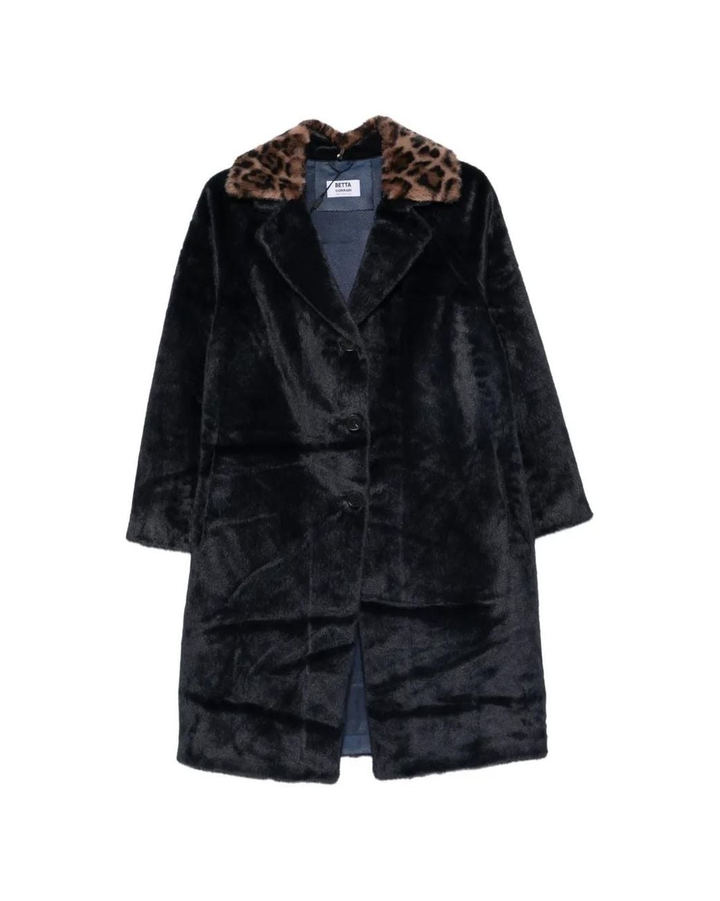 Betta Corradi Blue Leopard-Print Collar Faux-Fur Coat