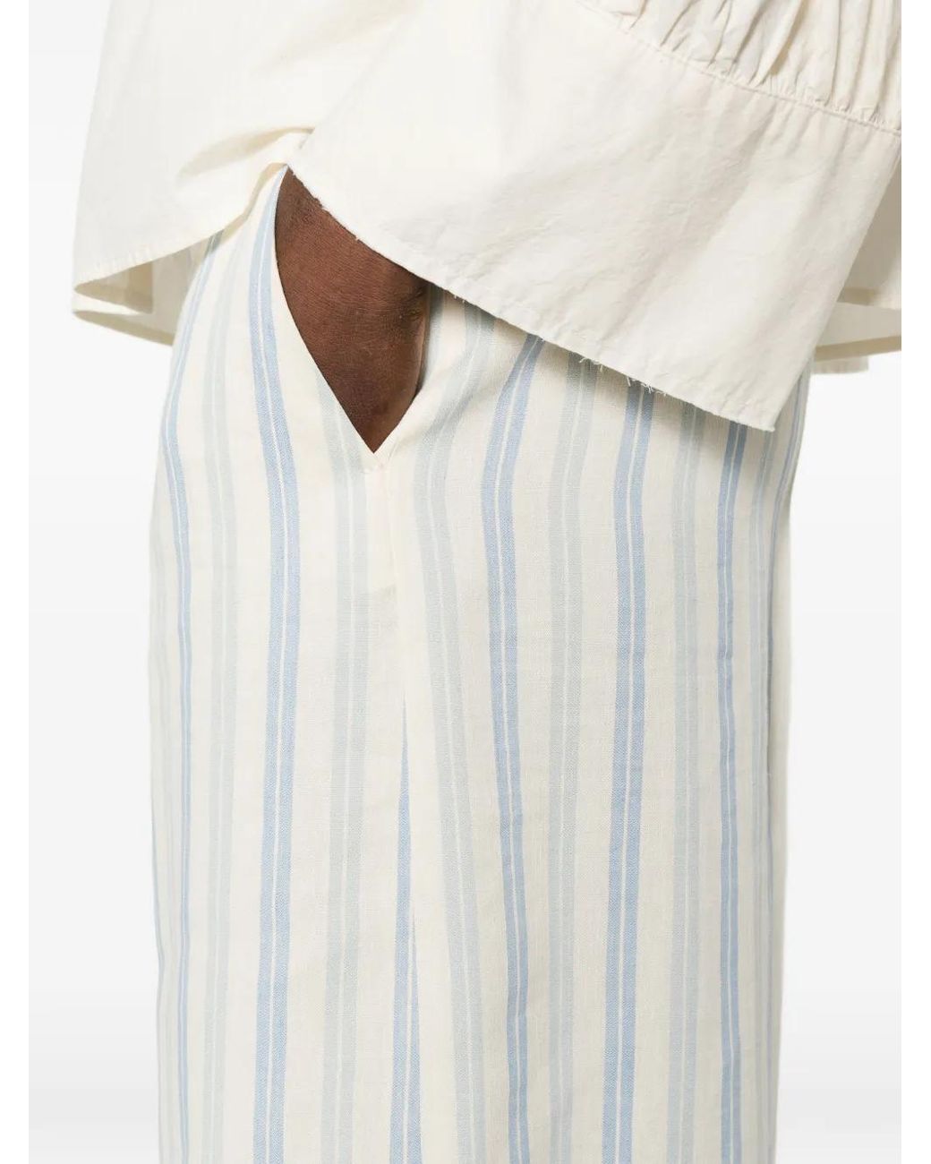 Berwich White Striped Wide Leg Trousers