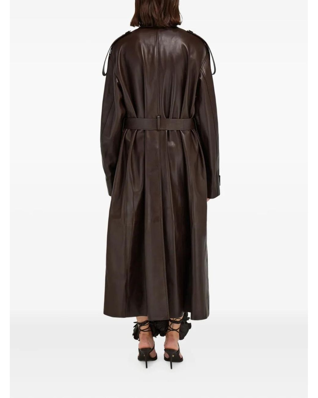 Ferragamo Black Belted Leather Trench Coat