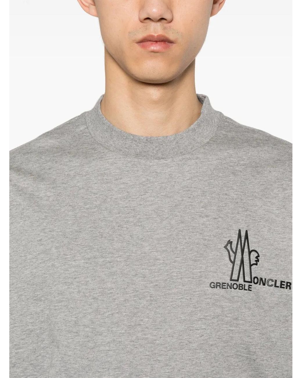 Moncler Gray Logo Print Cotton Sweatshirt for men