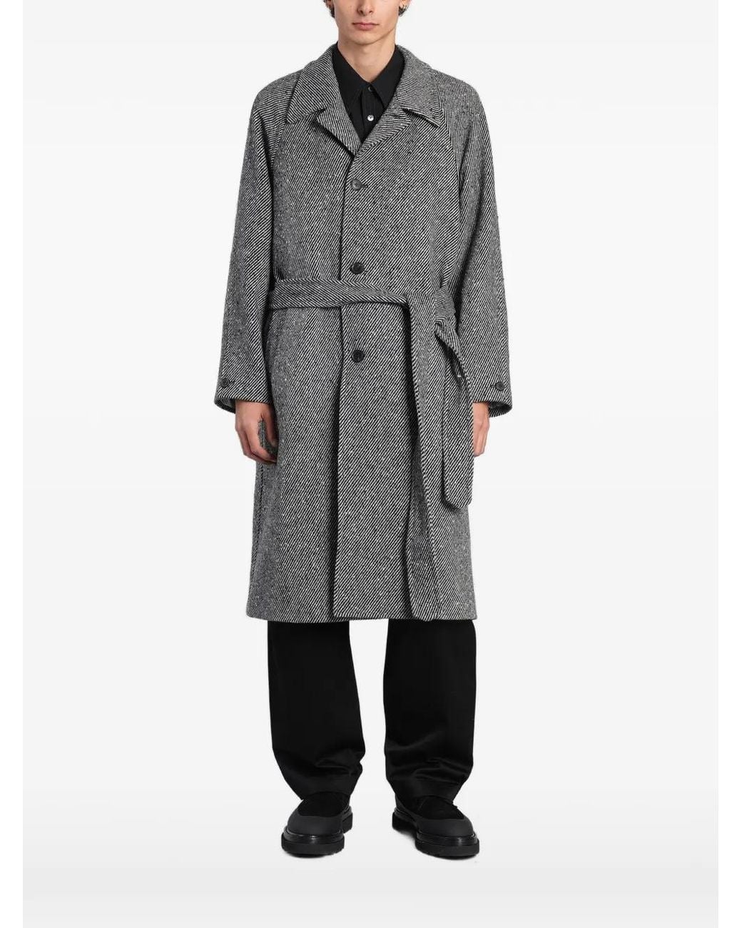 Paul Smith Gray Herringbone Belted Single-Breasted Coat for men