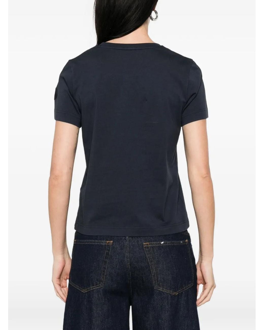 Moncler Blue Embroidered Logo Cotton T-Shirt